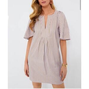 Pomander Place Lilac Stripe Seersucker Finely Flutter Sleeve Dress Large